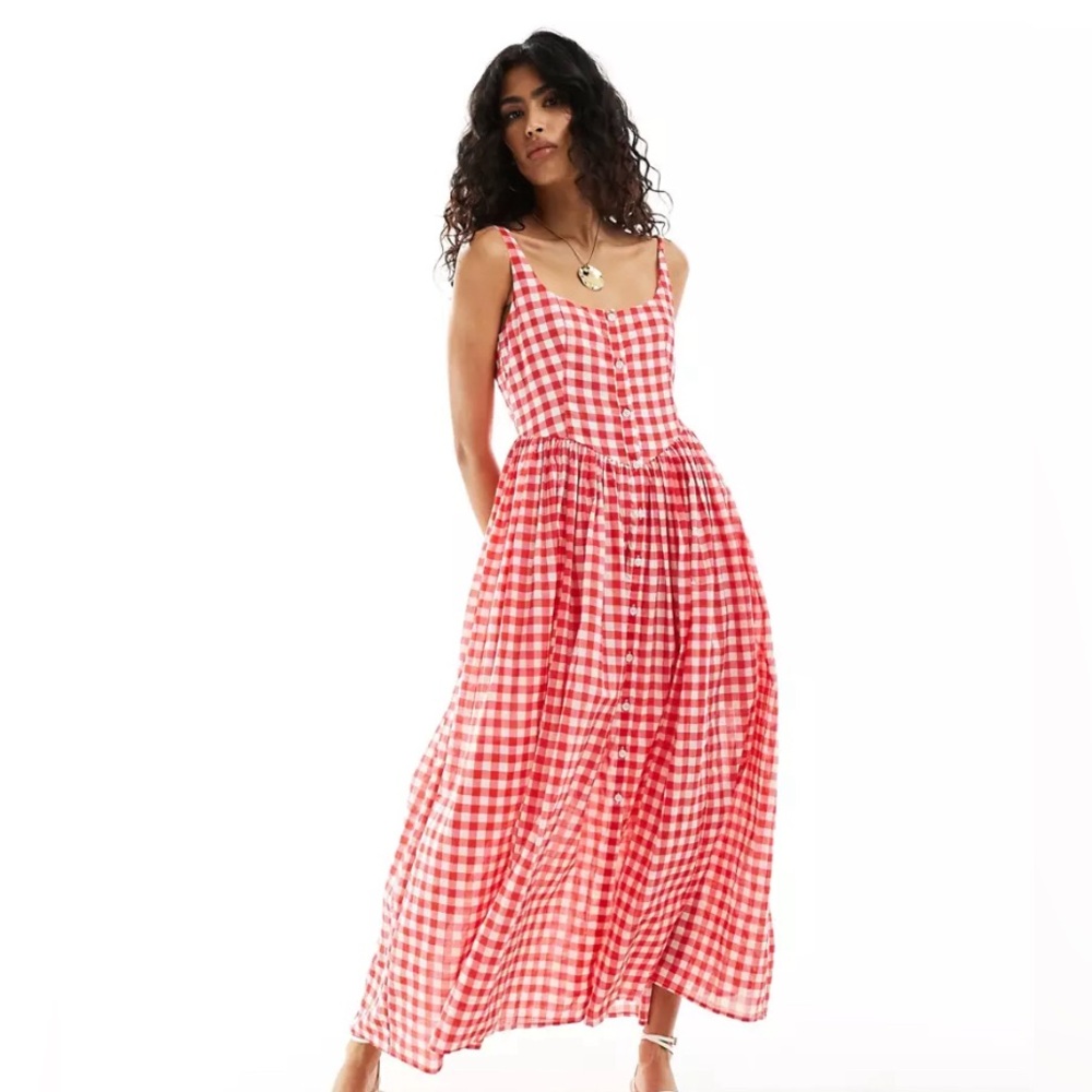 ASOS DESIGN Curve voile picnic midi sundress in red gingham